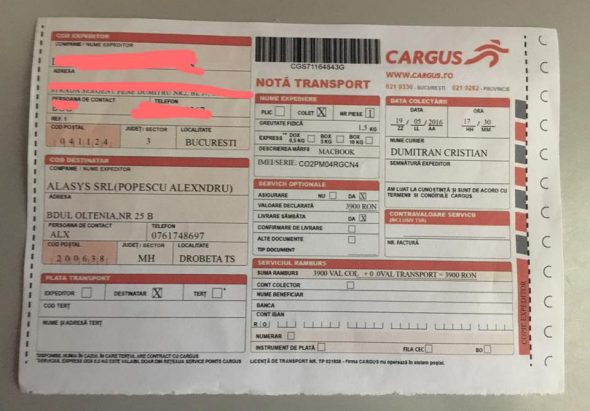 Curier fals de la Cargus